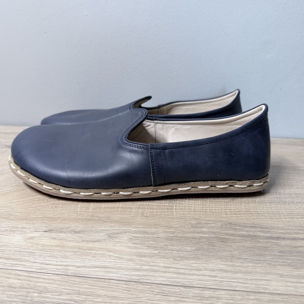 Atlantis Handmade Leather Slip‎ On Shoes Blue Mens 7.5 Blue Whipstitch Barefoot